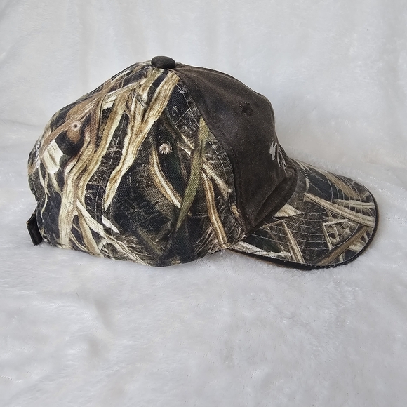 Ducks Unlimited Outdoor Cap Green Camo Ball Cap Hunting Brown Leather Mens Hat - Picture 4 of 10